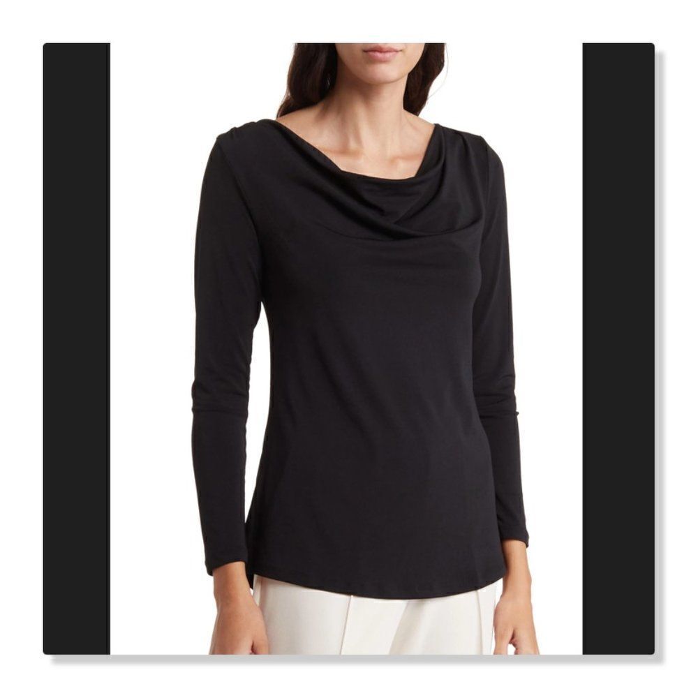 🌹 HALOGEN 🌹 Cowl Neck Long Sleeve Knit Top - [Medium, Black]